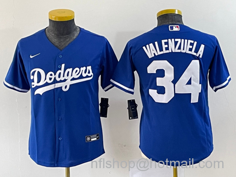 Fernando Valenzuela Youth Los Angeles Dodgers #34 Stitched Cool Base Nike Jersey - Blue