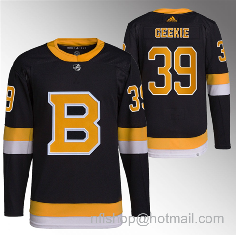 Morgan Geekie Men's Boston Bruins #39 Home Breakaway Stitched Jersey - Black