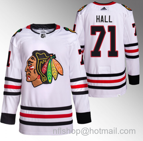 Taylor Hall Men's Chicago Blackhawks #71 White Stitched Hockey Jersey - Black