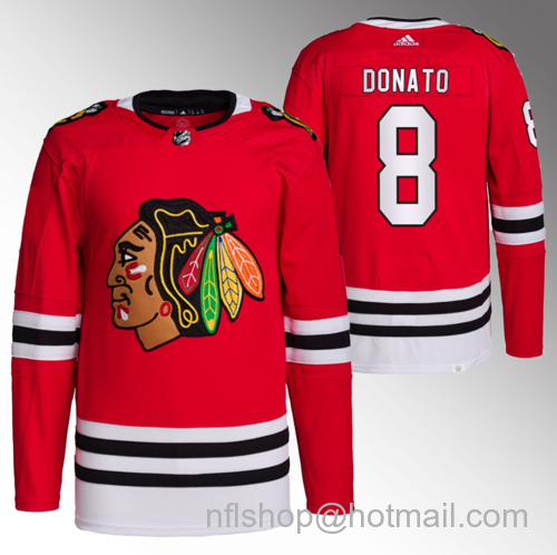 Ryan Donato Men's Chicago Blackhawks #8 Red Stitched Hockey Jersey - Black