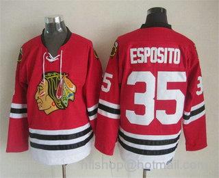 Tony Esposito Men's Chicago Blackhawks #35 Red Throwback Jersey - Black