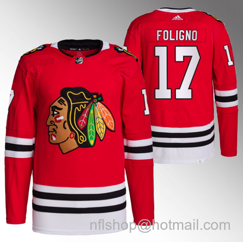 Nick Foligno Men's Chicago Blackhawks #17 Red Stitched Hockey Jersey - Black