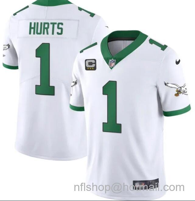 Jalen Hurts Men's Philadelphia Eagles #1 With C Patch Jersey - White Kelly Green