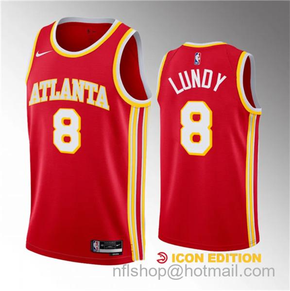 Seth Lundy Men's Atlanta Hawks #8 2023 Draft Icon Edition Stitched Jersey - Red