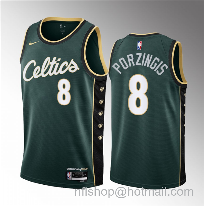 Kristaps Porzingis Men's Boston Celtics #8 Green2023 Draft City Edition Stitched Basketball Jersey - Green