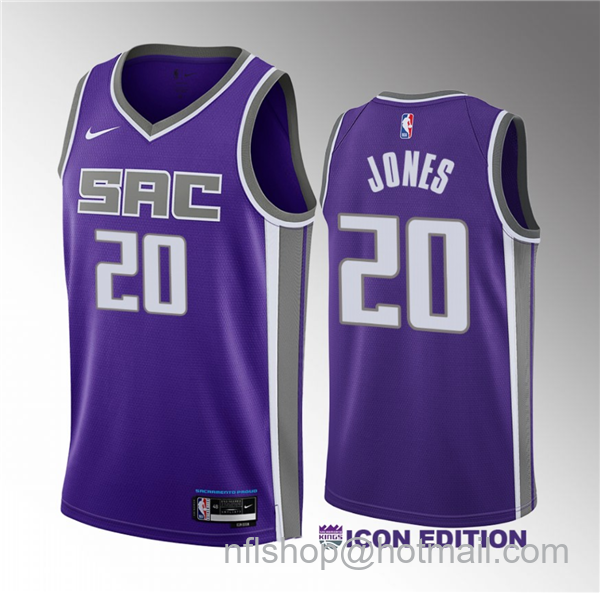 Colby Jones Men's Sacramento Kings #20 2023 Draft Icon Edition Stitched Jersey - Purple