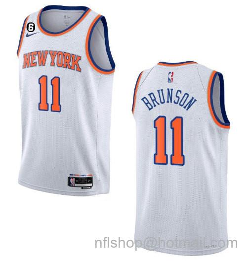 Jalen Brunson Men's New Yok Knicks #11 With NO.6 Patch Stitched Basketball Jersey - White