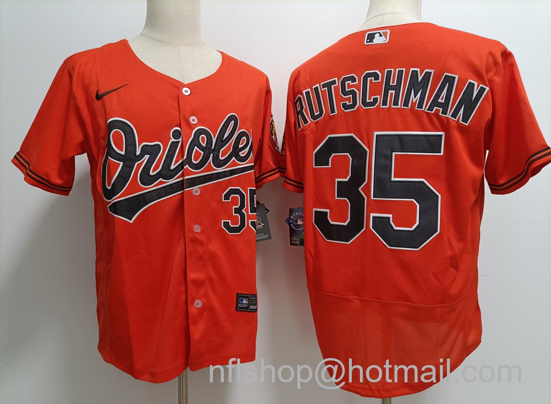 Adley Rutschman Men's Baltimore Orioles #35 Stitched Flex Base Nike Jersey - Orange