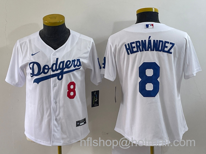 Women's Los Angeles Dodgers #8 Kike Hernandez Number White Stitched Cool Base Nike Jersey