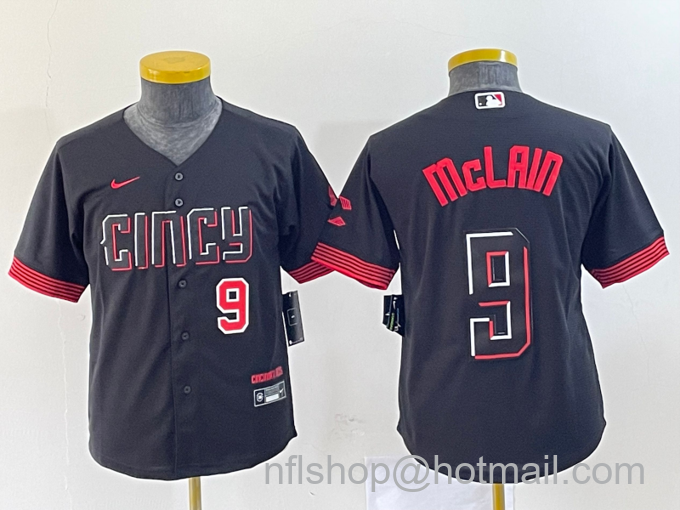 Youth Cincinnati Reds #9 Matt McLain Number Black 2023 City Connect Cool Base Stitched Jersey