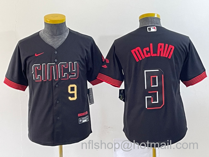 Youth Cincinnati Reds #9 Matt McLain Number Black 2023 City Connect Cool Base Stitched Jersey1