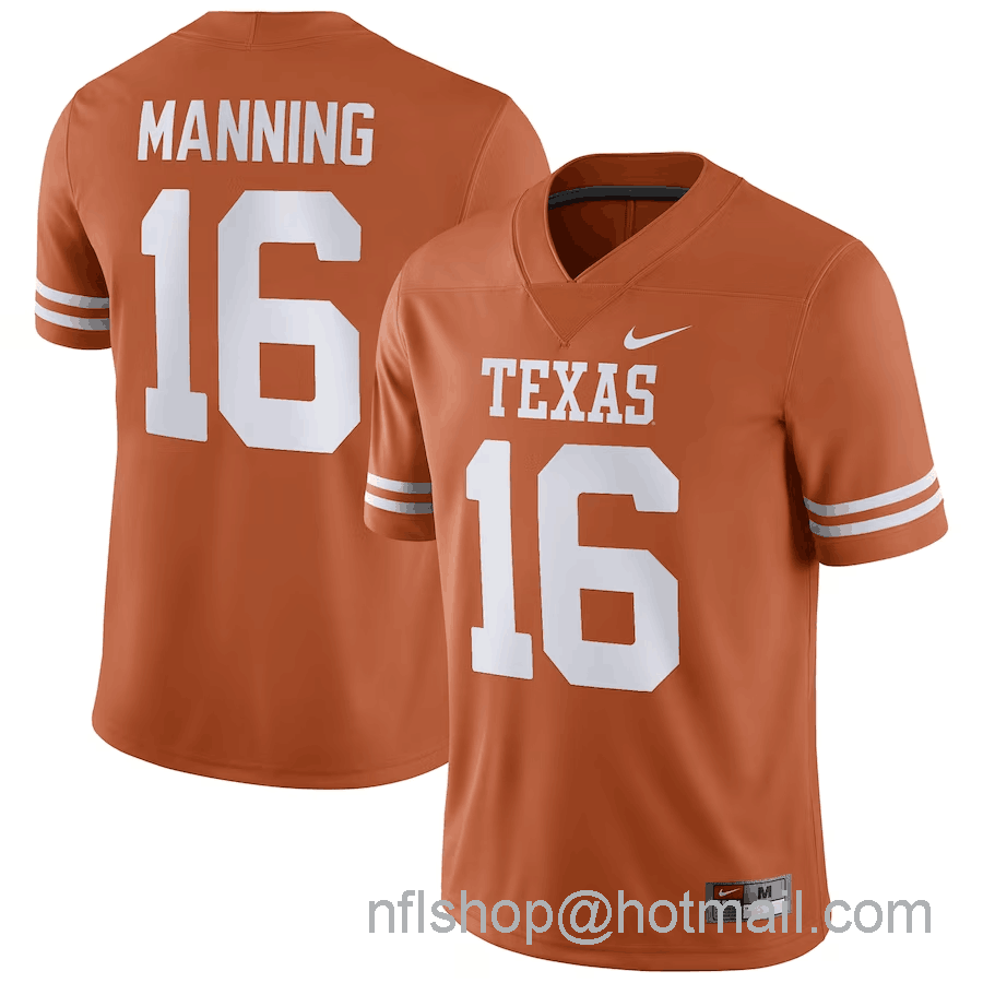 Men's Texas Longhorns #16 Arch Manning Orange Stitched Jersey