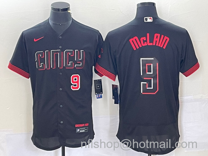 Men's Cincinnati Reds #9 Matt McLain Number Black 2023 City Connect Flex Base Stitched Jersey