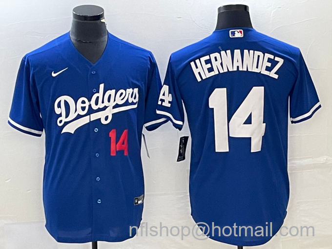 Men's Los Angeles Dodgers #14 Enrique Hernandez Number Blue Stitched Cool Base Nike Jersey