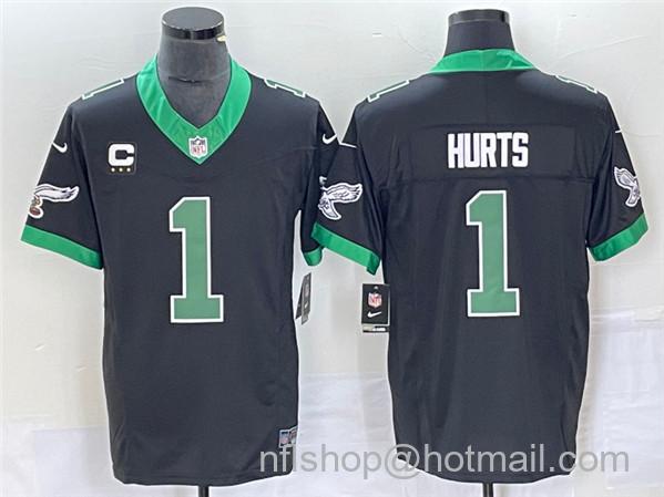 Men's Philadelphia Eagles #1 Jalen Hurts Black 2023 F.U.S.E. Vapor Untouchable With C Patch Stitched Football Jersey