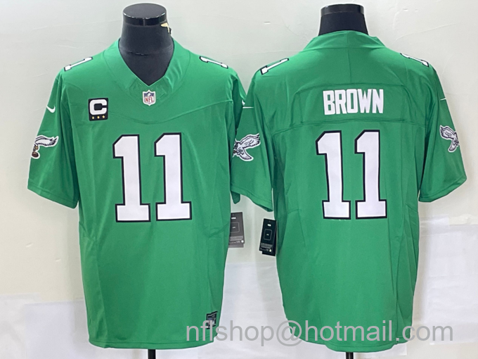 Men's Philadelphia Eagles #11 AJ Brown Green C Patch 2023 FUSE Vapor Limited Throwback Stitched Jersey