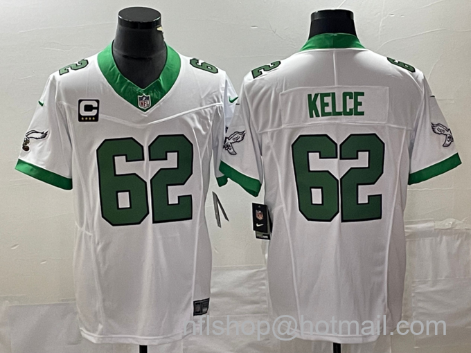 Men's Philadelphia Eagles #62 Jason Kelce White 2023 F.U.S.E. Vapor Untouchable With C Patch Stitched Football Jersey