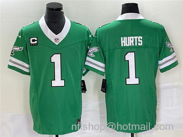 Men's Philadelphia Eagles #1 Jalen Hurts Green 2023 F.U.S.E. Vapor Untouchable With C Patch Stitched Football Jersey