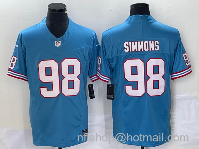 Men's Tennessee Titans #98 Jeffery Simmons Light Blue 2023 F.U.S.E. Vapor Limited Throwback Stitched Football Jersey