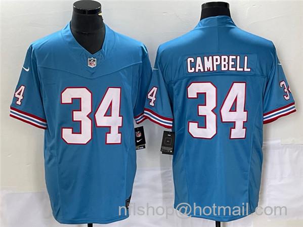 Men's Tennessee Titans #34 Earl Campbell Light Blue 2023 F.U.S.E. Vapor Limited Throwback Stitched Football Jersey