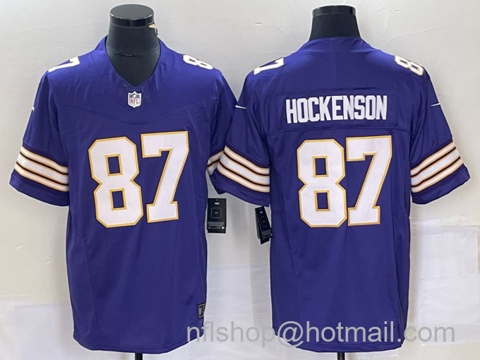 Men's Minnesota Vikings #87 TJ Hockenson Purple 2023 FUSE Vapor Limited Throwback Stitched Jersey