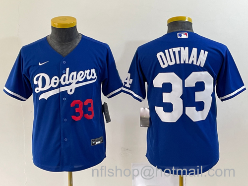 James Outman Youth Los Angeles Dodgers #33 Number Cool Base Stitched Jersey - Blue