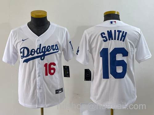 Will Smith Youth Los Angeles Dodgers #16 Number Stitched Cool Base Nike Jersey - White