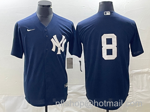 Yogi Berr Men's New York Yankees #8 Blue Cool Base Stitched Baseball Jersey - Navy