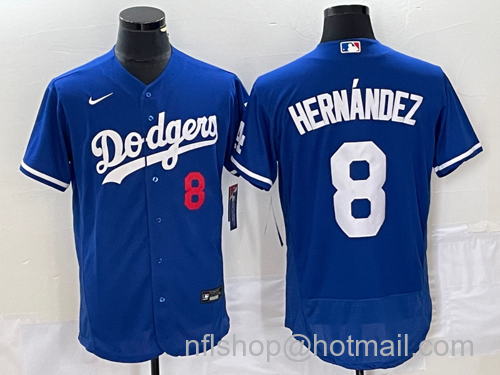 Kike Hernandez Men's Los Angeles Dodgers #8 Number Stitched Flex Base Nike Jersey - Blue