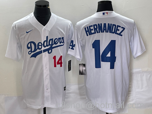 Enrique Hernandez Men's Los Angeles Dodgers #14 Number Stitched Cool Base Nike Jersey - White