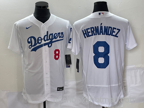 Kike Hernandez Men's Los Angeles Dodgers #8 Number Stitched Flex Base Nike Jersey - White