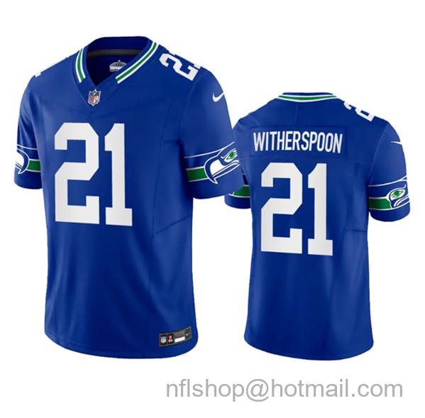 Men's Nike Seattle Seahawks #21 Witherspoon 2023 F.U.S.E. Vapor Limited Throwback Stitched Jersey - Royal