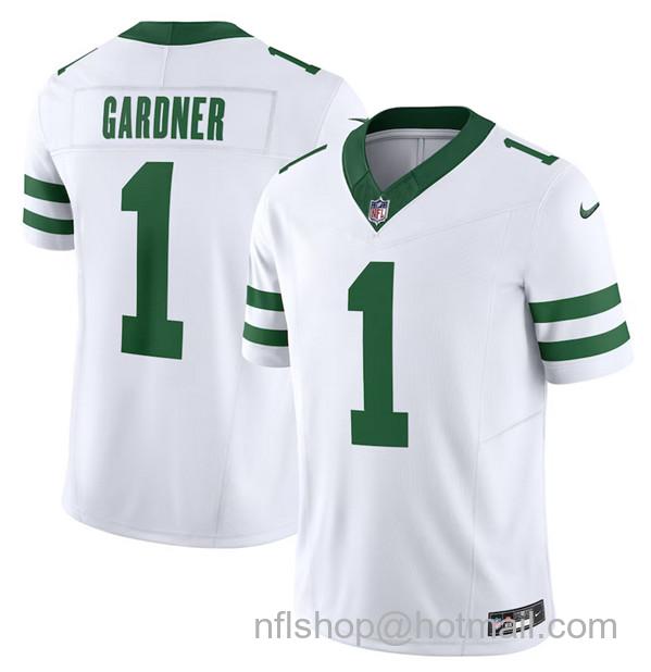 Ahmad Sauce Men's New York Jets #1 Gardner 2023 F.U.S.E. Vapor Limited Throwback Stitched Football Jersey - White