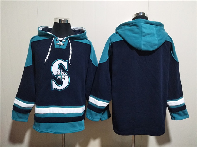 Men's Seattle Mariners Blank Navy Lace-Up Pullover Hoodie