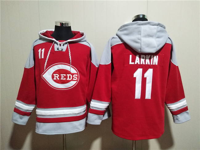 Men's Cincinnati Reds #11 Barry Larkin Red Ageless Must-Have Lace-Up Pullover Hoodie