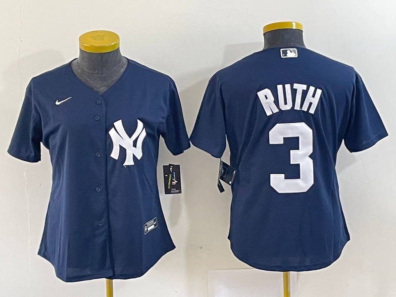 Women's New York Yankees #3 Babe Ruth Navy Blue Stitched Nike Cool Base Jersey