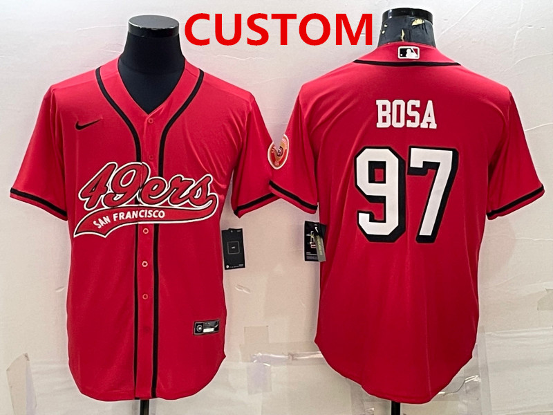 Men's San Francisco 49ers Custom New Red With Patch Cool Base Stitched Baseball Jersey