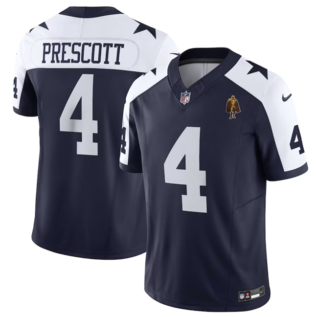 Men's Dallas Cowboys #4 Dak Prescott Navy 2023 F.U.S.E. With Walter Payton Patch Thanksgiving Limited Football Stitched Jersey