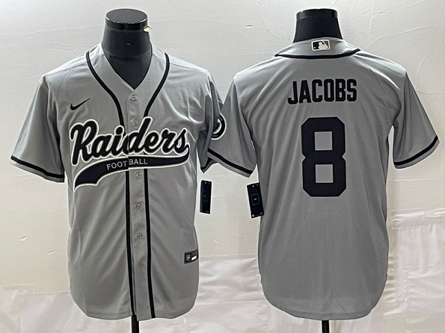 Men's Las Vegas Raiders #8 Josh Jacobs Gray Cool Base Stitched Baseball Jersey