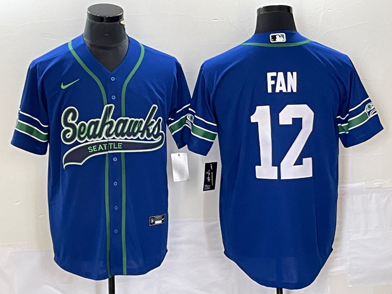 Men's Seattle Seahawks #12 Fan Blue Blue With Patch Cool Base Stitched Baseball Jersey