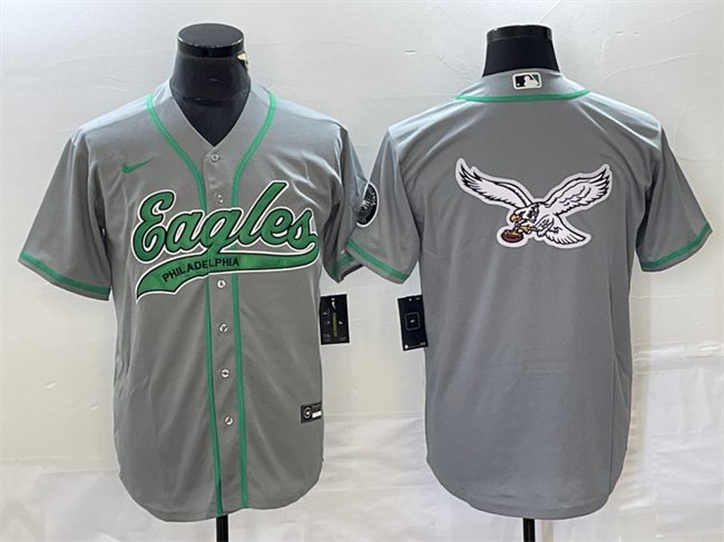 Men's Philadelphia Eagles Gray Team Big Logo Cool Base Stitched Baseball Jersey