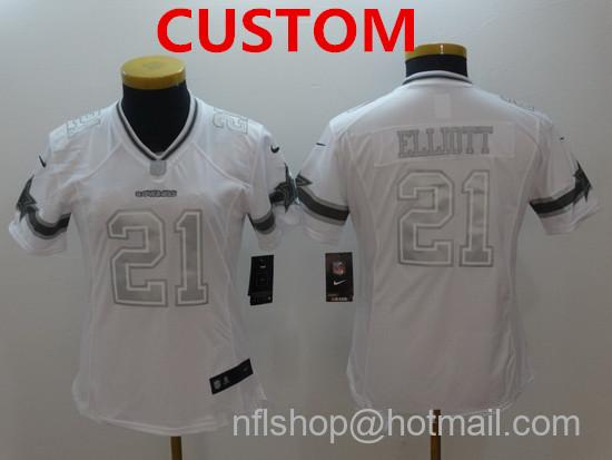 Women's Dallas Cowboys Custom White Platinum Stitched NFL Nike Limited Jersey