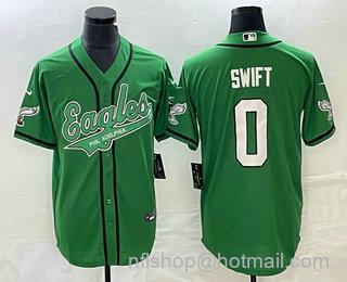 Men's Philadelphia Eagles #0 DAndre Swift Green Cool Base Stitched Baseball Jersey