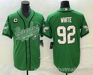 Men's Philadelphia Eagles #92 Reggie White Green C Patch Cool Base Stitched Baseball Jersey