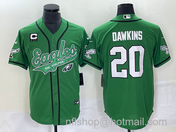 Men's Philadelphia Eagles #20 Brian Dawkins Green C Patch Cool Base Stitched Baseball Jersey