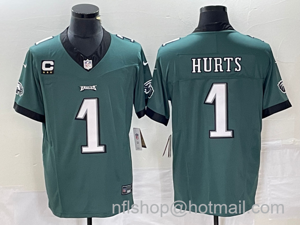 Men's Philadelphia Eagles #1 Jalen Hurts Green C Patch 2023 FUSE Vapor Untouchable Stitched Jersey