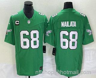 Men's Philadelphia Eagles #68 Jordan Mailata Green C Patch 2023 FUSE Vapor Limited Throwback Stitched Jersey - 副本