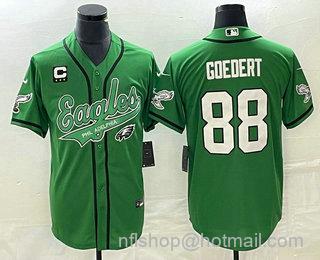 Men's Philadelphia Eagles #88 Dallas Goedert Green C Patch Cool Base Stitched Baseball Jersey