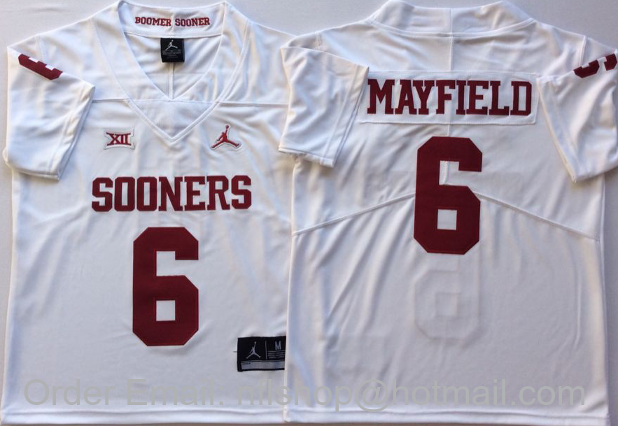 Men's Oklahoma Sooners #6 Baker Mayfield Student Athlete White Vapor Untouchable Limited Stitched NCAA Jersey