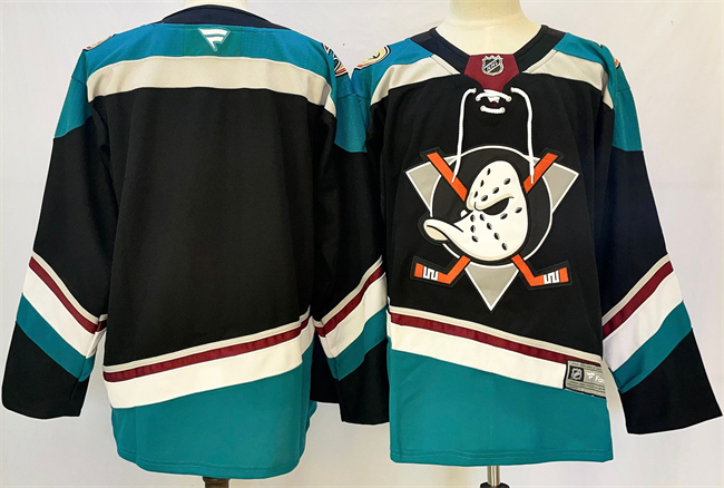 Men's Anaheim Ducks Blank Black Teal 2024-25 Stitched Jersey